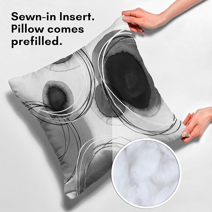 Americanflat 18x18 Throw Pillow with Sewn-in Insert - All-in-One Decorative Pillows - No Cover Needed - Soft and Durable Cushion for Bed or Sofa - Polyester - Black and White