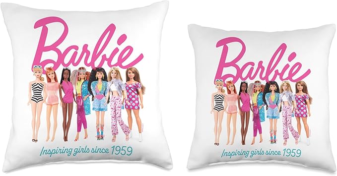 Barbie Inspiring Girls Since 1959 Doll Lineup Throw Pillow