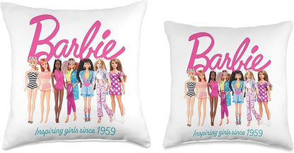 Barbie Inspiring Girls Since 1959 Doll Lineup Throw Pillow