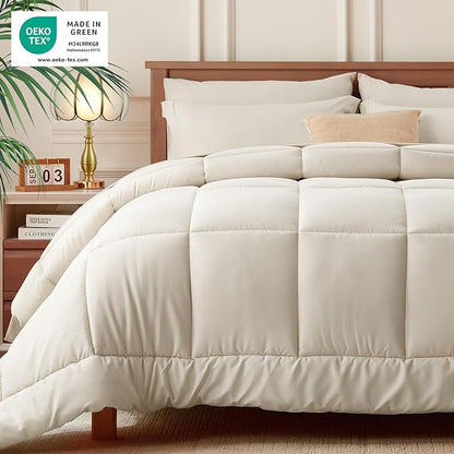 Newspin California King Comforter Set Beige - Bed in a Bag California King Size 7 Pieces, All Season Bed Set, Fluffy Comforter Set with Sheets, Sheet Set Quilt Blanket, Pillowcases & Shams