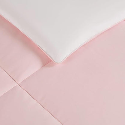 Juicy Couture Reversible Box Stitch Comforter Set, 3-Piece Full/Queen – Pink Marshmallow/White– Glam Bedding Set