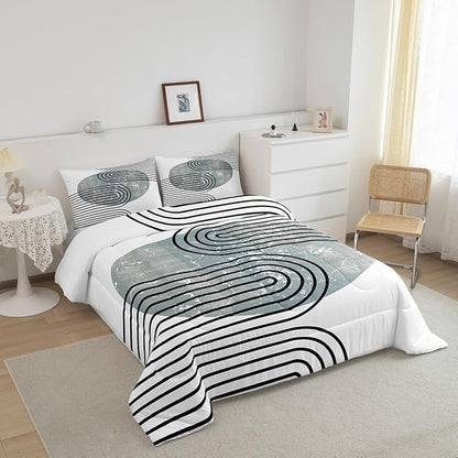 Erosebridal Mid Century Comforter Set King Modern Minimalism Bedding Set, Navy Blue Grunge Bedding Comforter Sets Black Stripe Duvet Sets, Aesthetic Abstract Quilted Comforter 3pcs with 2 Pillow Case