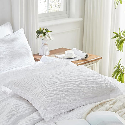 Zzlpp Twin Comforter Set 5 Pieces, White Seersucker Bed in a Bag with Comforter and Sheets, All Season Bedding Sets with 1 Comforter, 1 Pillow Sham, 1 Pillowcase, 1 Flat Sheet