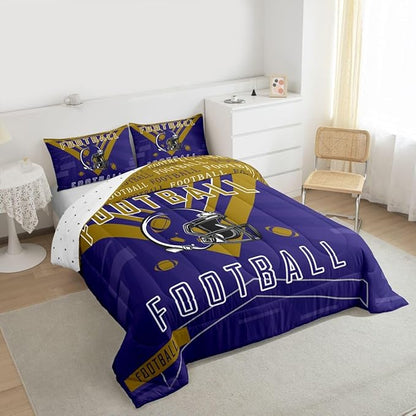 Feelyou Football Bedding Set Boys Girls Full Size Rugby Sports Comforter Set Sports Themed Women Men Football City Duvet Quilt Purple Brown Room Decor
