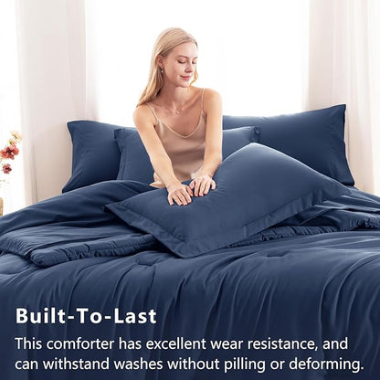 CozyLux Twin Comforter Set Navy Blue, 5 Pieces Bed in a Bag Twin Comforter Set with Sheets, All Season Bed Sets with Down Alternative Comforter, Fitted Sheet, Flat Sheet, Pillow Sham and Pillowcase