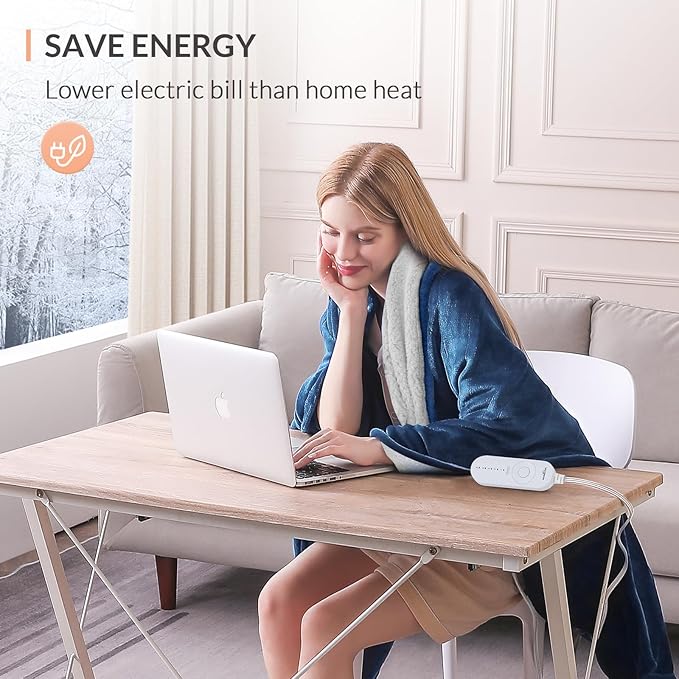 HOMLYNS LuxeHeat Heated Blanket Electric Blanket, Soft Flannel Sherpa Heated Throw, Heating Blanket with 5 Heat Settings, 3 hrs Timer Auto Shut Off (50x60 inches, Navy)