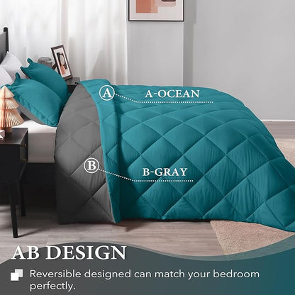 downluxe King Size Comforter Set - Ocean and Grey King Comforter, Soft Bedding Sets for All Seasons -3 Pieces - 1 Comforter (104"x92") and 2 Pillow Shams(20"x36")