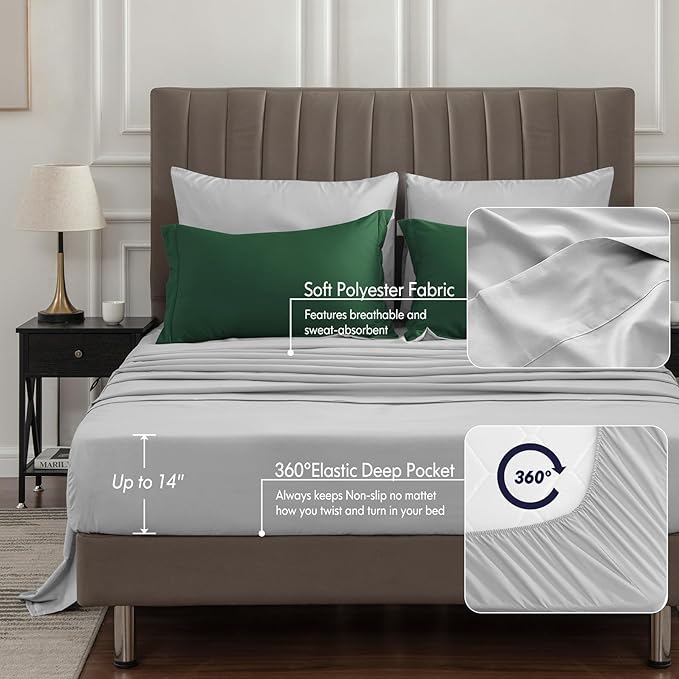 BEDELITE King Size Comforter Set 7 Pieces Bed in A Bag - Soft Microfiber Reversible Dark Green Bed Set with Comforters, Sheets, Pillowcases & Shams, Cozy Luxury Bedding Sets for All Season