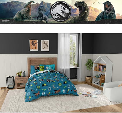 Jurassic World Kids Bedding Super Soft Cozy Reversible Microfiber Comforter and Sheet Set with Sham, 7 Piece Full Size, (Officially Licensed Product) by Franco