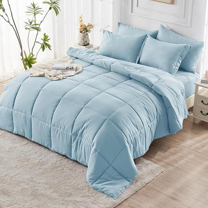 JOLLYVOGUE Twin Comforter Set, Ultra-Soft Bed in a Bag Twin Size 5 Pieces, Oeko-TEX Certified Bedding Set with Down Alternative Comforter, Sheets, Pillowcases & Shams, Lack Blue