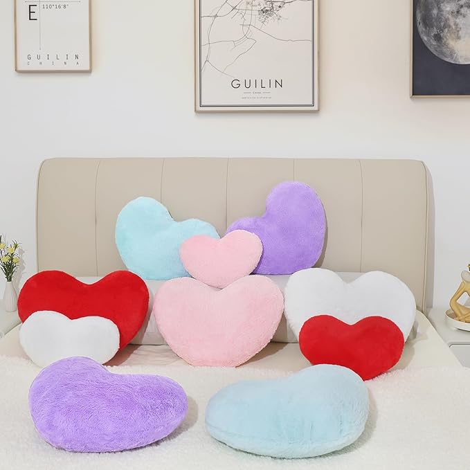 Pink Heart Pillow,Soft Heart Shaped Pillow with Faux Rabbit Fur for Bed Sofa Couch Home Decor,Cute Heart Shaped Throw Pillows for Girls Women Valentine (mini - 12.9" x 9.8")
