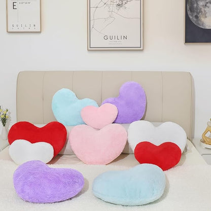 Pink Heart Pillow,Soft Heart Shaped Pillow with Faux Rabbit Fur for Bed Sofa Couch Home Decor,Cute Heart Shaped Throw Pillows for Girls Women Valentine (mini - 12.9" x 9.8")