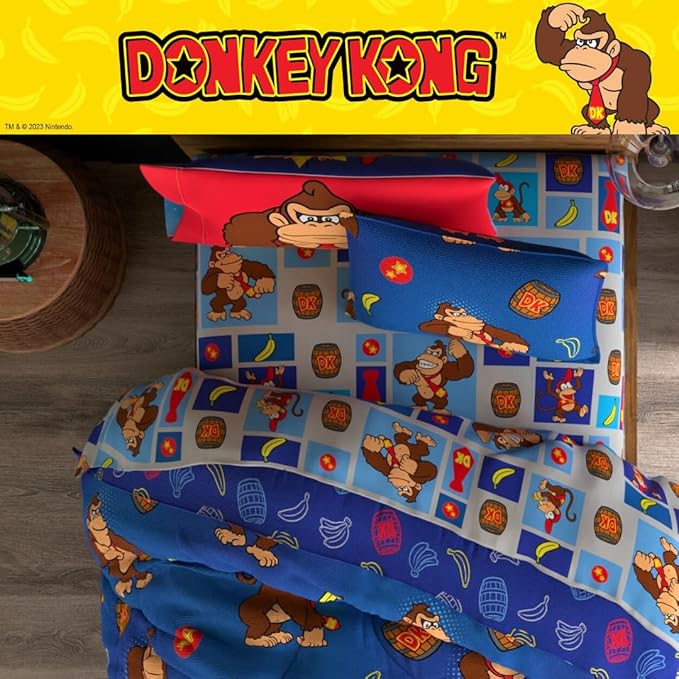 Collectibles Nintendo Donkey Kong Gaming Bedding 5 Piece Super Soft Reversible Comforter and Sheet Set with Sham, Twin, (Officially Licensed Product) by Franco