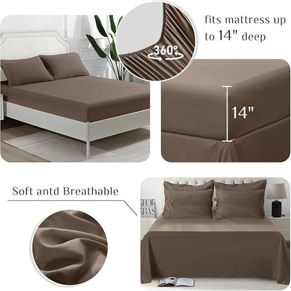 JOLLYVOGUE King Comforter Set, Ultra-Soft Bed in a Bag King Size 7 Pieces, Oeko-TEX Certified Bedding Set with Down Alternative Comforter, Sheets, Pillowcases & Shams, Brown