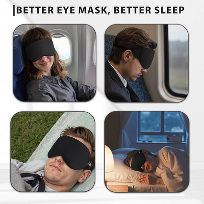 Cooling Cotton Eye Sleep Mask for Men & Women, Soft & Breathable, Pressure-Free Design for Side Sleepers, Adjustable Light Blocking Mask for Sleeping, Travel & Naps (Black)
