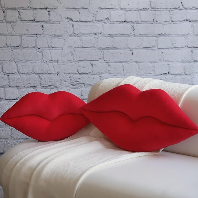 KINGROSE 3D Lip Throw Pillow Decorative Little Pillows Soft Cute Cushion for Sofa Couch Bed Home Decor Girls 11 x 18 Inches Red