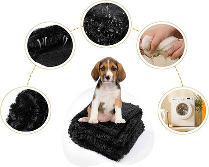 Black Faux Fur Pet Blanket for Large Dogs Cat Puppy Waterproof Calming Dog Blankets Fluffy Long Faux Fur Throw Blankets for Couch Protector Love Bed Cover Washable(Black,M)