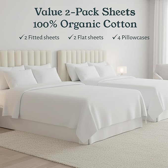 California Design Den 2-Pack King Sheets Deep Pocket Set - 100% Organic Cotton, Crisp Percale, King Size Sheet Sets, Lightweight Bedding - Blue Hydrangea