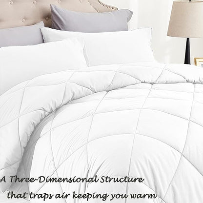 Twin Comforter Set White - 3 Pieces Luxury Soft and Lightweight Down Alternative Bedding Set Fluffy Blanket Quilt for All Season 1 Comforter(68"×86") & 1 Pillow Sham(20"×26")