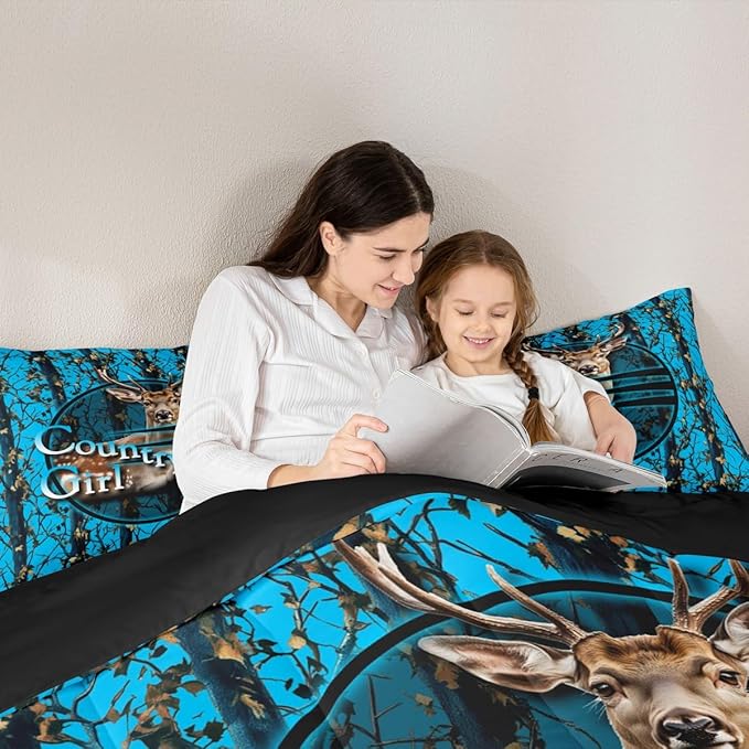 Erosebridal Deer Hunting Camo King Comforter Set,Blue Camouflage Bedding Sets for Boys Girls Kids,Rustic Lodge Cabin Quilt Bed Set,Woodland Hunter Room Decor with 2 Pillowcases,Breathable