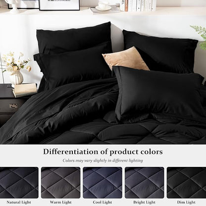 Newspin King Comforter Set Black - Bed in a Bag King Size 8 Pieces, All Season Bed Set, Fluffy Comforter Set with Sheets, Sheet Set Quilt Blanket, Pillowcases & Shams & Bed Skirt