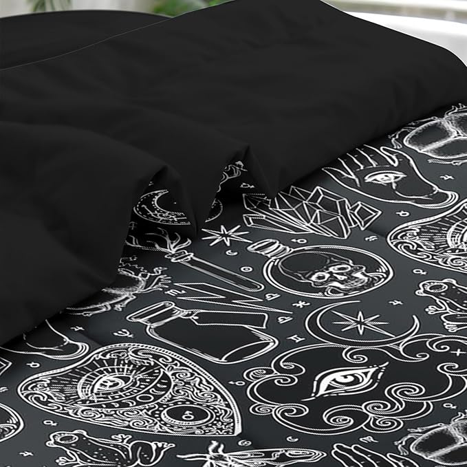 Comforter Set Queen Size, Medieval Retro Halloween 7 Pcs Bedding for Kids and Adults, Gothic Vintage Bed Sheet Sets with Fitted Sheet 2 Pillowcases & 2 Shams for Bedroom Bed Decor