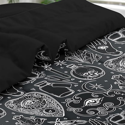 Comforter Set Queen Size, Medieval Retro Halloween 7 Pcs Bedding for Kids and Adults, Gothic Vintage Bed Sheet Sets with Fitted Sheet 2 Pillowcases & 2 Shams for Bedroom Bed Decor