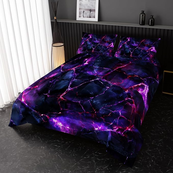 Purple Comforter Set Twin Size，Purple Marble Bedding Set 3 Pcs Bedding for Adults,Violet Marble Room Decor with Soft and Lightweight Comforter and 2 Pillowcases