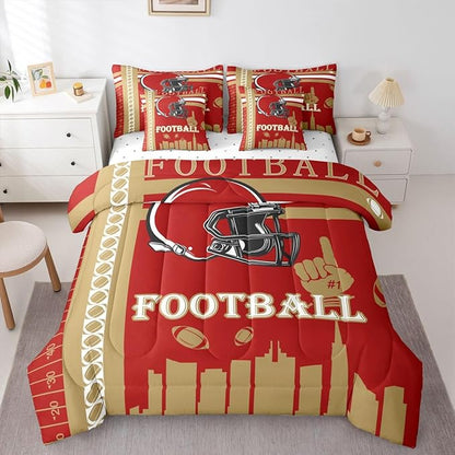 Feelyou Football 7 Pieces Comforter Sets Bedding Set for Boys Kids Teen Full Size Sports Theme Football City Bed in a Bag with Comforter, Sheets, Pillowcases & Cushion Cover