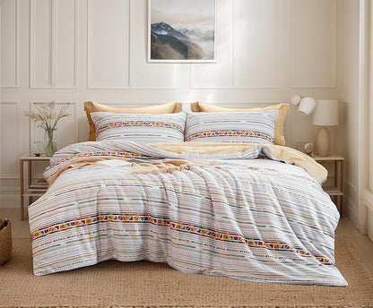 SLEEPBELLA Comforter King Size, 600 Thread Count Cotton Yellow Boho Pattern Light Yellow Reversible Comforter Set,Down Alternative Bedding Set 3Pcs(King, Yellow Boho)