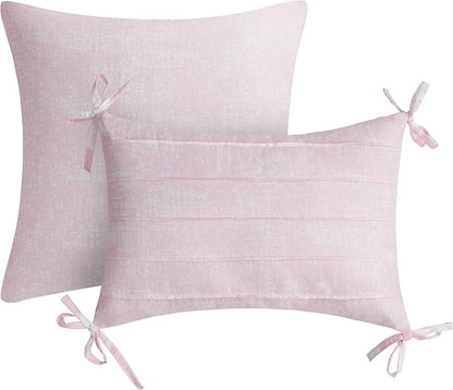 Juicy Couture Cabana Stripe Reversible Bedding Set - Queen/Full Size - Dogwood Pink/White Stripe Print – 6 Piece Set – Includes 1 90" x 90" Comforter, 3 Decorative Pillows, 2 Shams