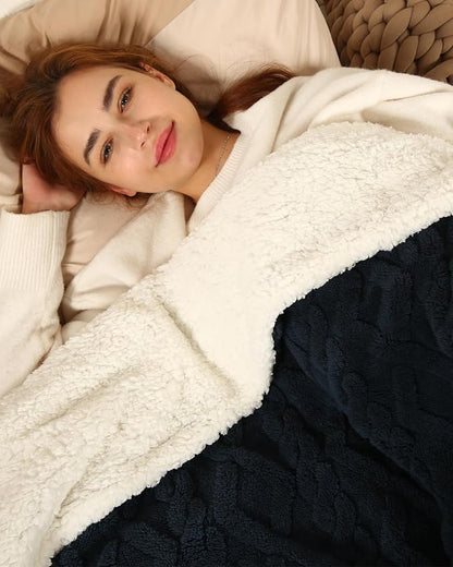Electric Heated Throw Blanket, 50"x60" Extra-Thick and Warm Heating Blanket with 4 Hour Auto Off & 5 Heating Levels, 3D Pattern Design and Overheating Protection, Navy Blue