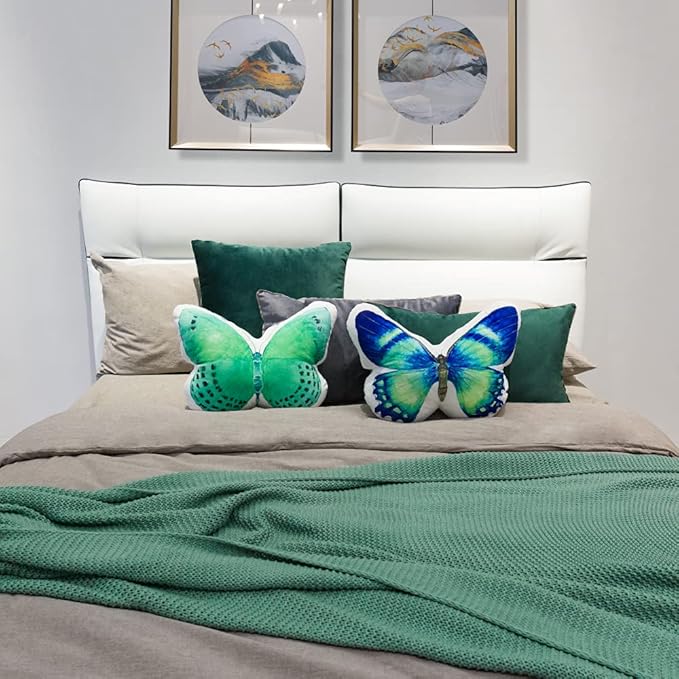 JWH 3D Butterfly Accent Pillow Case Stuffed Plush Animal Decorative Throw Pillow Cover Soft Pillowcase Girls Gift Cushion for Bed Sofa Couch Bedroom 13x15 Inch Green Purple