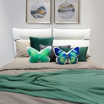 JWH 3D Butterfly Accent Pillow Case Stuffed Plush Animal Decorative Throw Pillow Cover Soft Pillowcase Girls Gift Cushion for Bed Sofa Couch Bedroom 13x15 Inch Green Purple