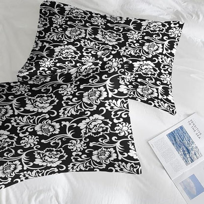 Comforter Set King Size, Vintage Floral Flower 7 Pcs Bedding for Kids and Adults, Leaf Plant Black Bed Sheet Sets with Fitted Sheet 2 Pillowcases & 2 Shams for Bedroom Bed Decor