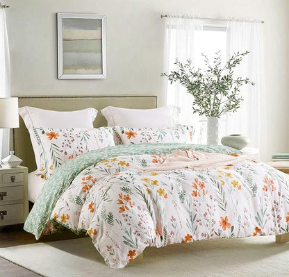 SLEEPBELLA Twin Size Comforter Set Yellow Flowers & Green Botanical Pattern Printed on White 100% Cotton Fabric, Ultra Soft Microfiber Inner Fill 2Pcs Bedding Set