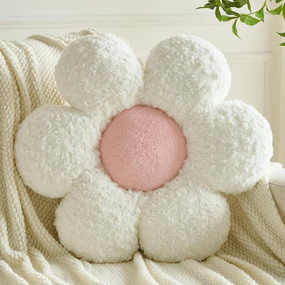 Flower Pillows, Decorative Throw Pillow with Soft Plush for Couch, Flower Shaped Pillow Home Decor Daisy Pillow for Bed (White, 19.6 Inches)