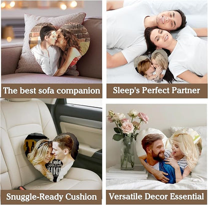 Custom Pillow with Picture & Text, Valentines Day Gifts for Boyfriend, 3D Personalized Head Face Pillows, Custom Stuffed Photo Pillow, Birthday Anniversary Funny Gift for Couple Friend Family (Heart)