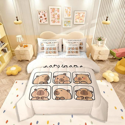 Erosebridal Capybara 7 Piece Bedding Set King Size,Cute Animal Bed in a Bag,Capybara Lovers Bed Set Includes Comforter, Sheet Set, Pillowcases & Pillow Covers All Season Bedroom Decor