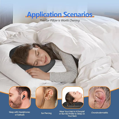 Ear Piercing Hole Pillows Side Sleeper Pillow with an Ear Hole for CNH Side Sleepers and Ear Inflammation Pressure Sores, Adjustable Cotton and Polyester Curved Side Pillow, Black Velvet