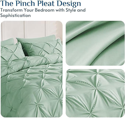 JOLLYVOGUE King Size Comforter Set 7 Pieces - Bed in a Bag King for All Season, Pintuck Bedding Comforter Sets with Comforter, Flat Sheet, Fitted Sheet and Pillowcases & Shams, Sage Green