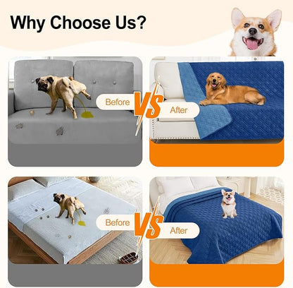 Smiry Reversible Waterproof Couch Covers for Sofa, Washable Dogs Pet Couch Covers for 3 Cushion Sofa Pet Friendly, Water Resistant Furniture Protector Slipcover, Geometric (30"x70", Navy/Blue)