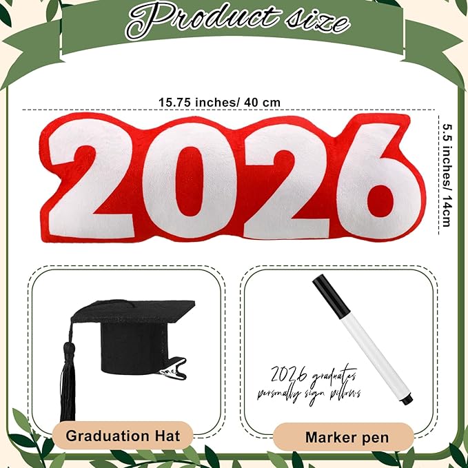 Class of 2026 Autograph Stuffed Pillow 15.7" Graduation Autograph Stuffed Pillow Graduation Guest Signature Gifts Grad Party Sign in Decor for High School College(Red,Classic)