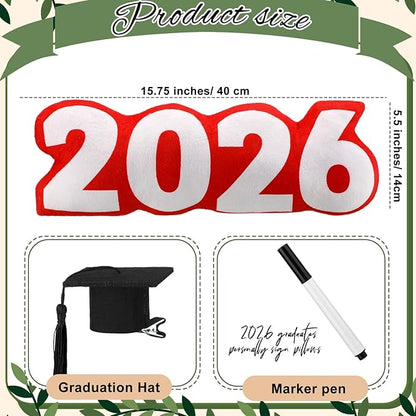 Class of 2026 Autograph Stuffed Pillow 15.7" Graduation Autograph Stuffed Pillow Graduation Guest Signature Gifts Grad Party Sign in Decor for High School College(Red,Classic)