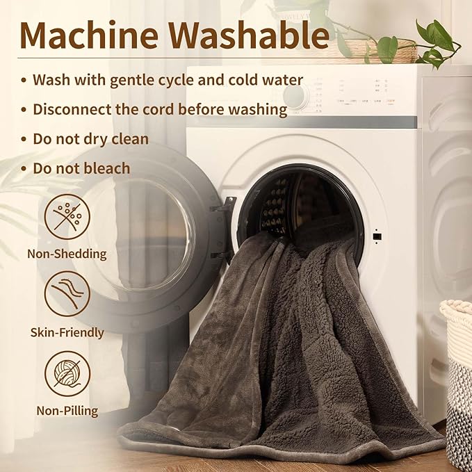 Bearhug Electric Blanket Full Size 77" x 84", Velvet & Sherpa Heated Blanket, Over-Heat Protect, 10 Heating Levels & 1-12H Auto Off, ETL, Machine Washable