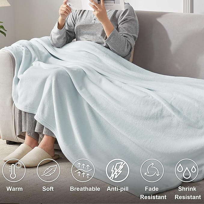 Hansleep Fleece Ice Blue Throw Blanket, Super Soft Flannel Fuzzy Plush Cozy Blanket for All Seasons, Ice Blue, Throw 50x60 Inches