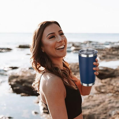 20oz Tumbler with Lid Stainless Steel Insulated Tumblers Travel Coffee Tumbler Bulk Double Wall Vacuum Insulated Water Cup Christmas Gifts for Women Men Her Him Home Office (Navy Blue, 1pack)
