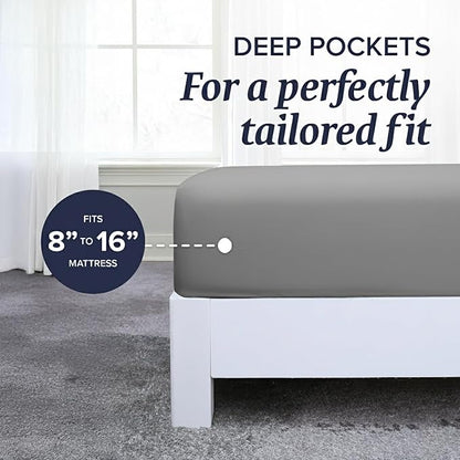 Beckham Hotel Collection Twin Sheet Set 100% Cotton, 500TC Luxury Sateen Bedding, 16” Deep Pocket, Moisture-Wicking, 3-Piece, Dark Gray