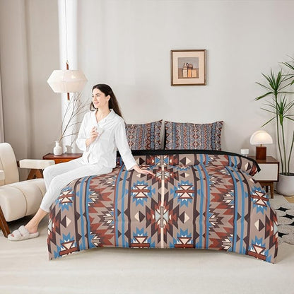 Erosebridal Aztec Bed in A Bag King 7 Pcs Ethnic Tribal Western Comforter Set Retro Southwest Native Bohemian Bedding Sets Exotic Nordic Style Sheet Set with Comforter Vintage Room Decor
