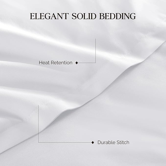 Andency White Queen Size Comforter Set, 3 Pieces Boho Solid Bedding Comforters & Sets, Modern Reversible Soft Lightweight All Season Bed Set for Men Women (90x90Inch Comforter & 2 Pillowcases)